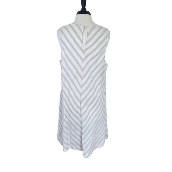 LIZ CLABORNE Linen Sleeveless Dress Neutral Flax Chevron Striped Plus Size 0X - Picture 7 of 10
